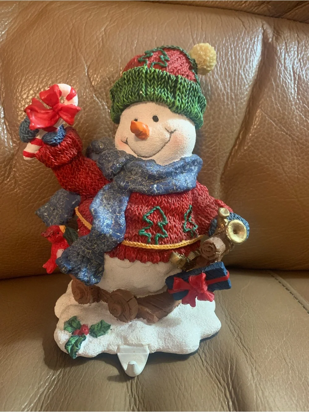 Festive Red & Green Snowman Holiday Figurine with Blue Scarf